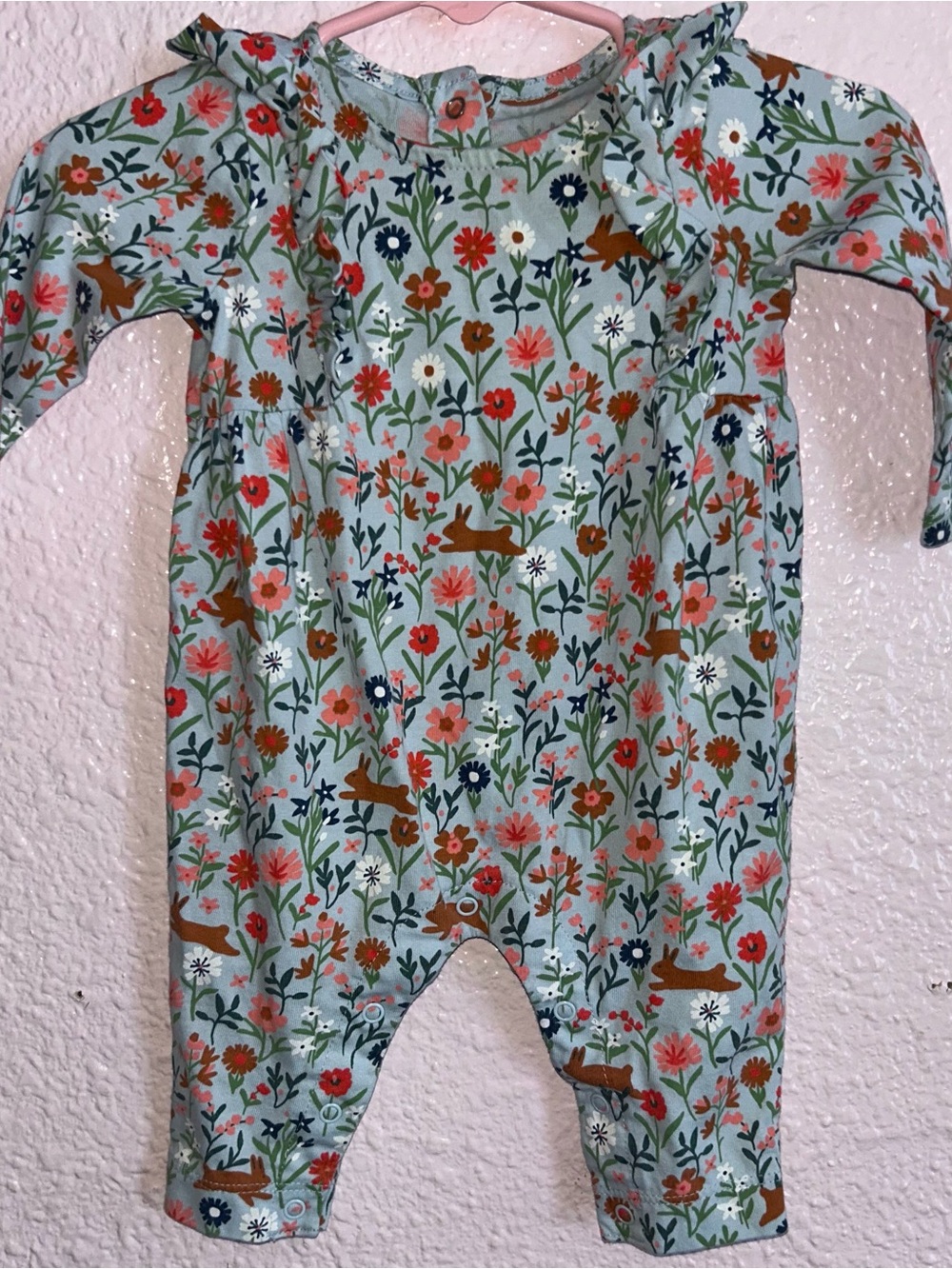 Tea Collection Mint Floral & Brown Bunny One-Piece Bodysuit